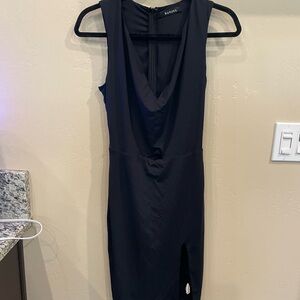 Banjul Black Sleeveless Plunge Bodycon Dress